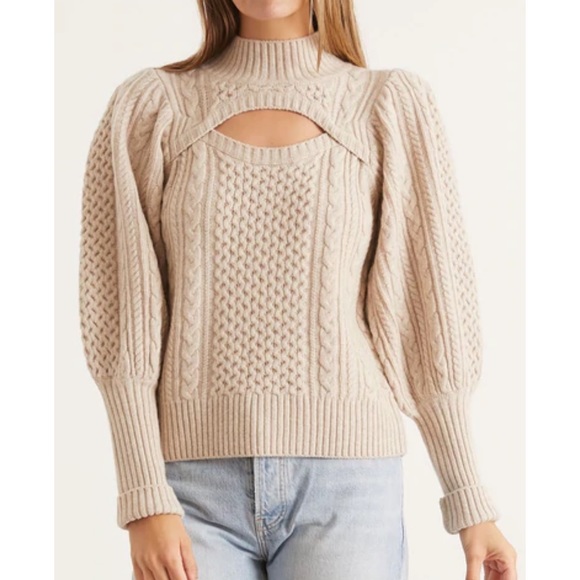 Sea Ny Juliette Puff Sleeve Cable Knit 